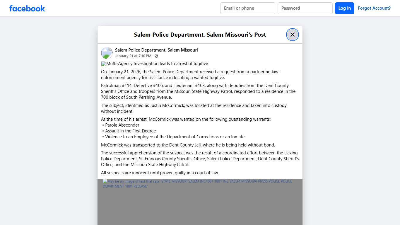 🚓Multi-Agency... - Salem Police Department, Salem Missouri Facebook
