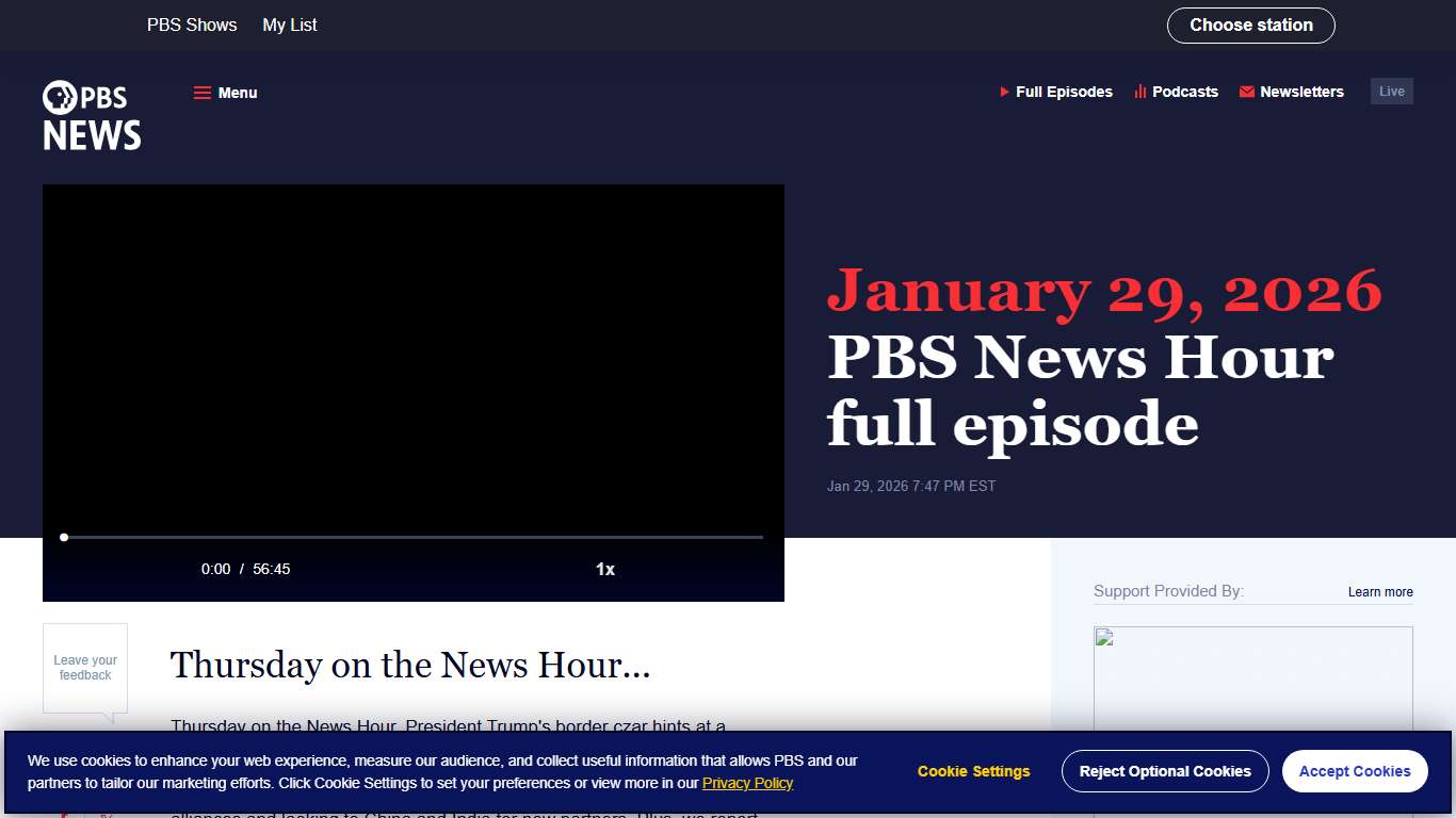 January 29, 2026 - PBS News Hour full episode PBS News