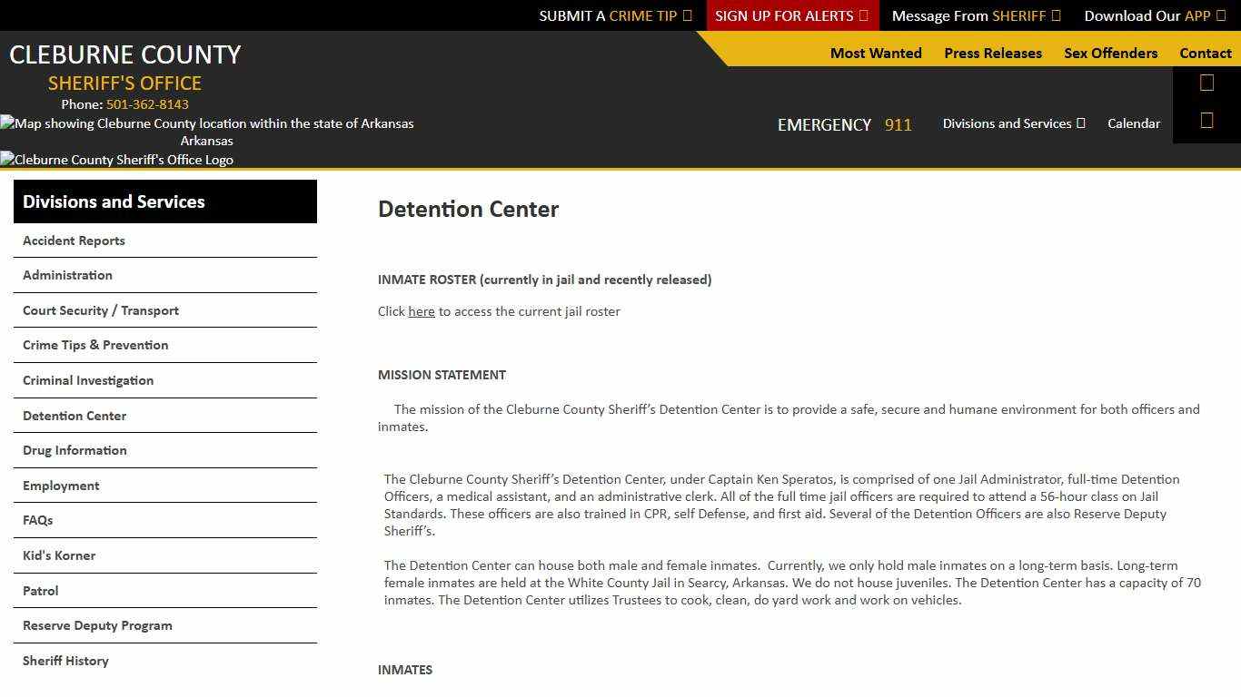Detention Center Cleburne County Sheriff AR