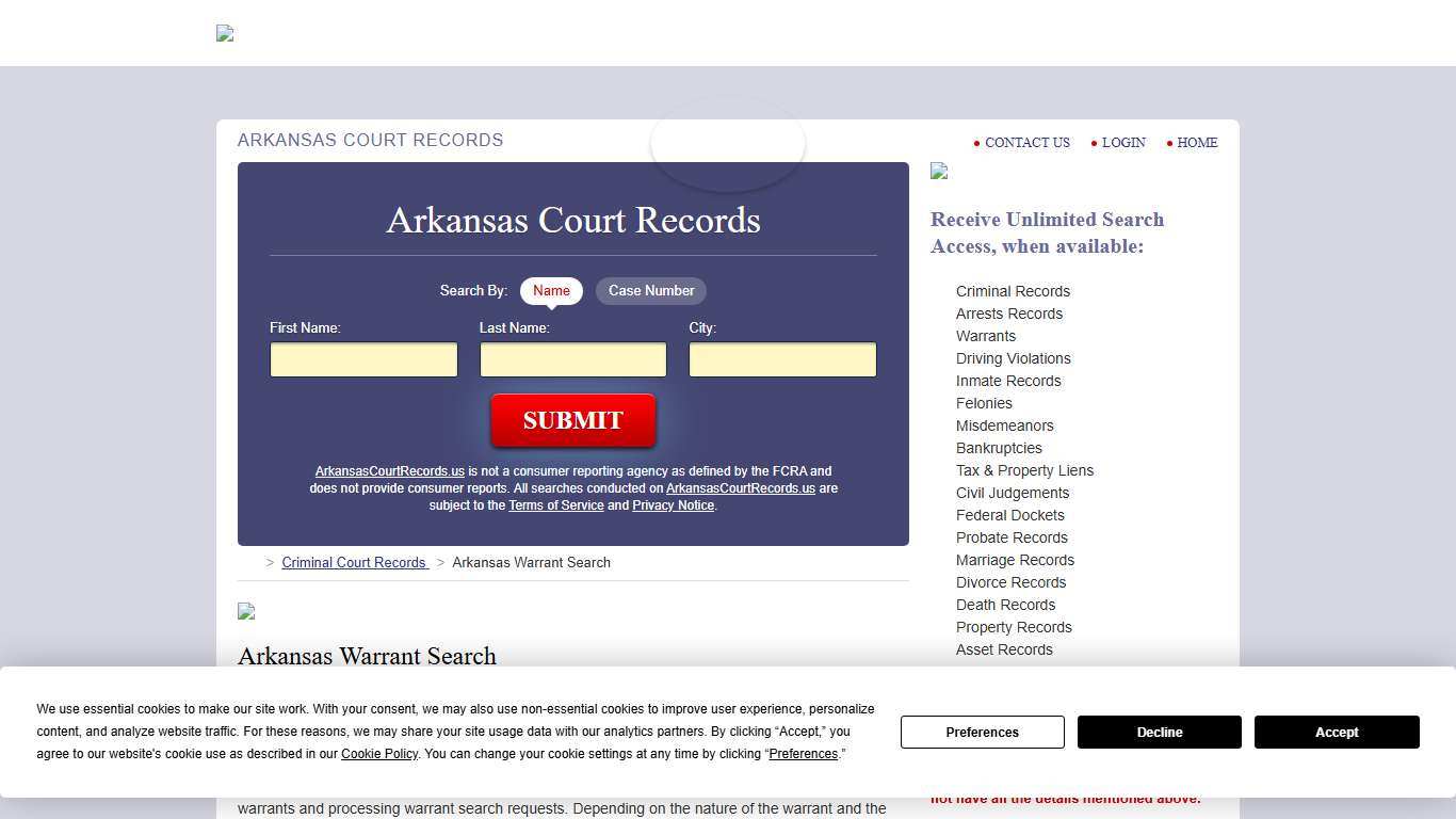 Arkansas Warrant Search ArkansasCourtRecords.us